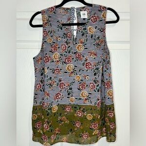 Cabi Modern Penelope Floral Stripe Sleeveless Top Blouse - Size Medium